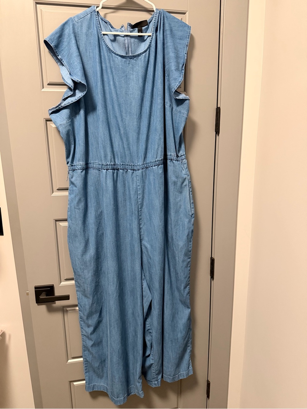 Lane Bryant Plus Size-26 Denim Blue Romper Pockets Short Sleeved